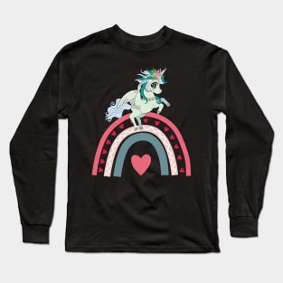 Valentines Day Unicorn Rainbow Heart Long Sleeve T-Shirt
